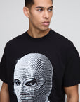 Oversized Rhinestone Mask Print T-Shirt