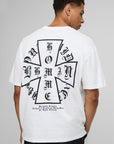 White Oversized Homme Cross Printed T-Shirt