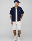 Man Embroided Boxy Fit Border Knitted Shirt