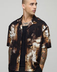 Distorted Print Short Sleeve Oversized Shirt