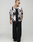 Distorted Print Short Sleeve Oversized Shirt