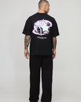 Black Oversized Official Globe Star Print T-Shirt