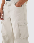 Boohooman Extreme Baggy Rigid Multi Cargo Pocket Jean Ecru