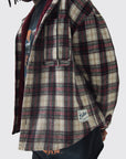 Boohooman Oversized Padded Hooded Check Overshirt Red/ Cream