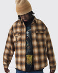 Boohooman Oversized Padded Check Cargo Pocket Overshirt Brown