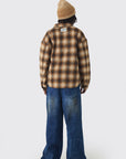 Boohooman Oversized Padded Check Cargo Pocket Overshirt Brown