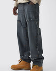 Boohooman Baggy Rigid Removable Carpenter Jeans Mid Grey