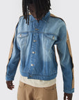 Boohooman Oversized Boxy Buttton Detail Denim Jacket Stone Blue