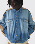 Boohooman Oversized Boxy Buttton Detail Denim Jacket Stone Blue