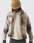 Boohooman Oversized Denim Checked Quilted Shirt Sand