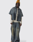 Boohooman Oversized Boxy Denim Shirt Mid Grey