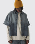 Boohooman Oversized Boxy Denim Shirt Mid Grey