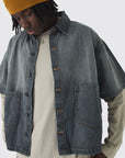 Boohooman Oversized Boxy Denim Shirt Mid Grey