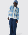 Boohooman Oversized Denim Checked Quilted Shirt Light Blue