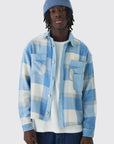 Boohooman Oversized Denim Checked Quilted Shirt Light Blue