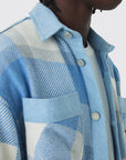 Boohooman Oversized Denim Checked Quilted Shirt Light Blue