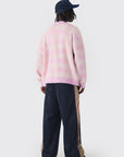 Boohooman Oversized Boxy Checked Brushed Knitted Cardigan Pink