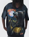 Boohooman Oversized Extended Neck Bear Washed T-Shirt Black