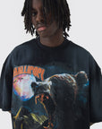 Boohooman Oversized Extended Neck Bear Washed T-Shirt Black