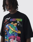 Boohooman Oversized Extended Neck Space T-Shirt Black