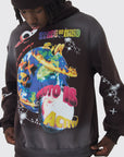 Boohooman Oversized Distressed Space Graphic Hoodie Chocolate