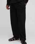 Plus Linen Look Elasticated Waist Straight Leg Trousers
