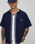 Man Embroided Boxy Fit Border Knitted Shirt