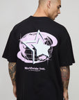 Black Oversized Official Globe Star Print T-Shirt