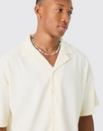 Boohooman Short Sleeve Ribbed Boxy Shirt ecru