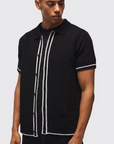 Boohooman Regular Fit Contrast Stripe Knitted Zip Up Polo Shirt Black