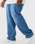 Boohooman Plus Relaxed Rigid Jean Mid Blue