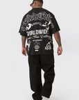 Boohooman Plus Limited Edition Moto Over The Seam Graphic Back Print Black