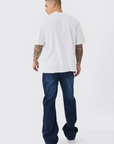 Boohooman Relaxed Rigid Flare Jean In Indigo