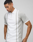 Boohooman Slim Panelled Zip Neck Interlock Polo white