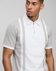 Boohooman Slim Panelled Zip Neck Interlock Polo white